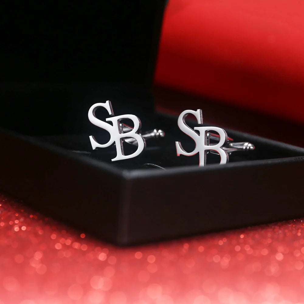 Personalized Initials Stainless steel Cufflinks for Men with PU Gift Box