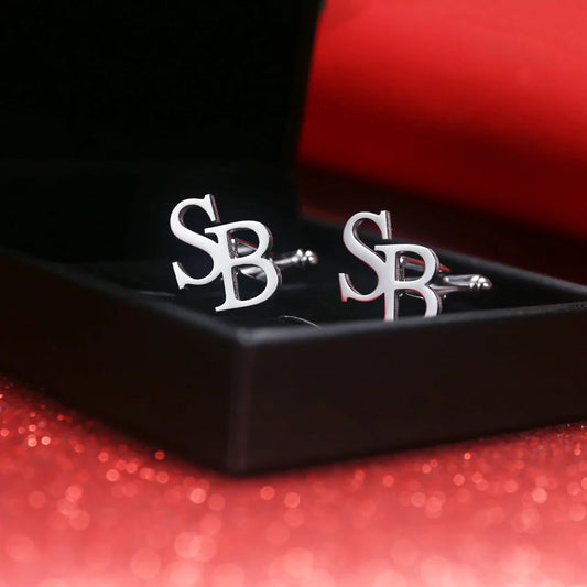 Personalized Initials Stainless steel Cufflinks for Men with PU Gift Box