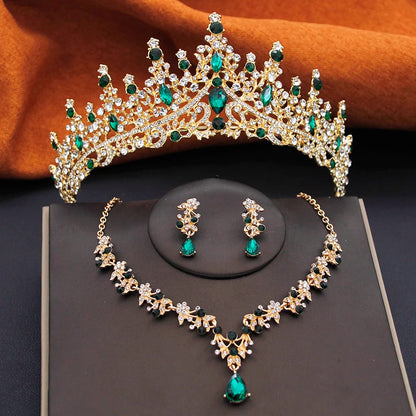 Elegant Bride Tiara and Necklace Earrings Set – 3 PCS Jewelry for Weddings Birthdays