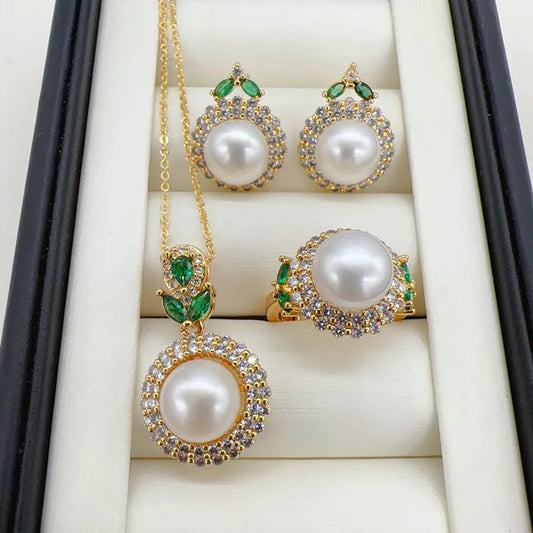 14K Gold Filled Freshwater Pearl Jewelry Set – Necklace, Earrings & Ring