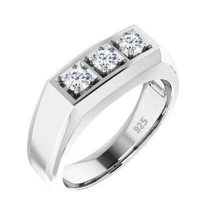 Heavy 3 Stone Moissanite Ring For Men And Women Sterling Silver 925