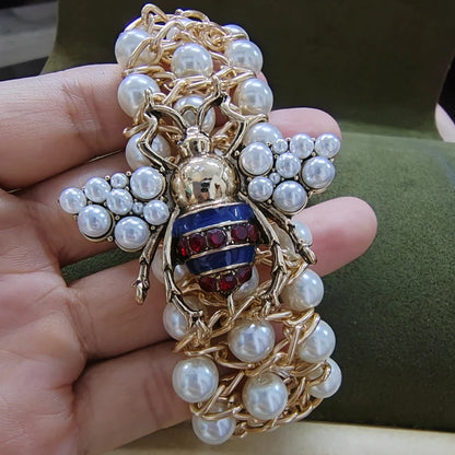 Luxury Handmade Elastic Pearl Bee Bracelet Bangle Jewelry For Women Party Gift