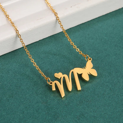 New Fashion 26 Initials Letter Pendant Butterfly Necklace