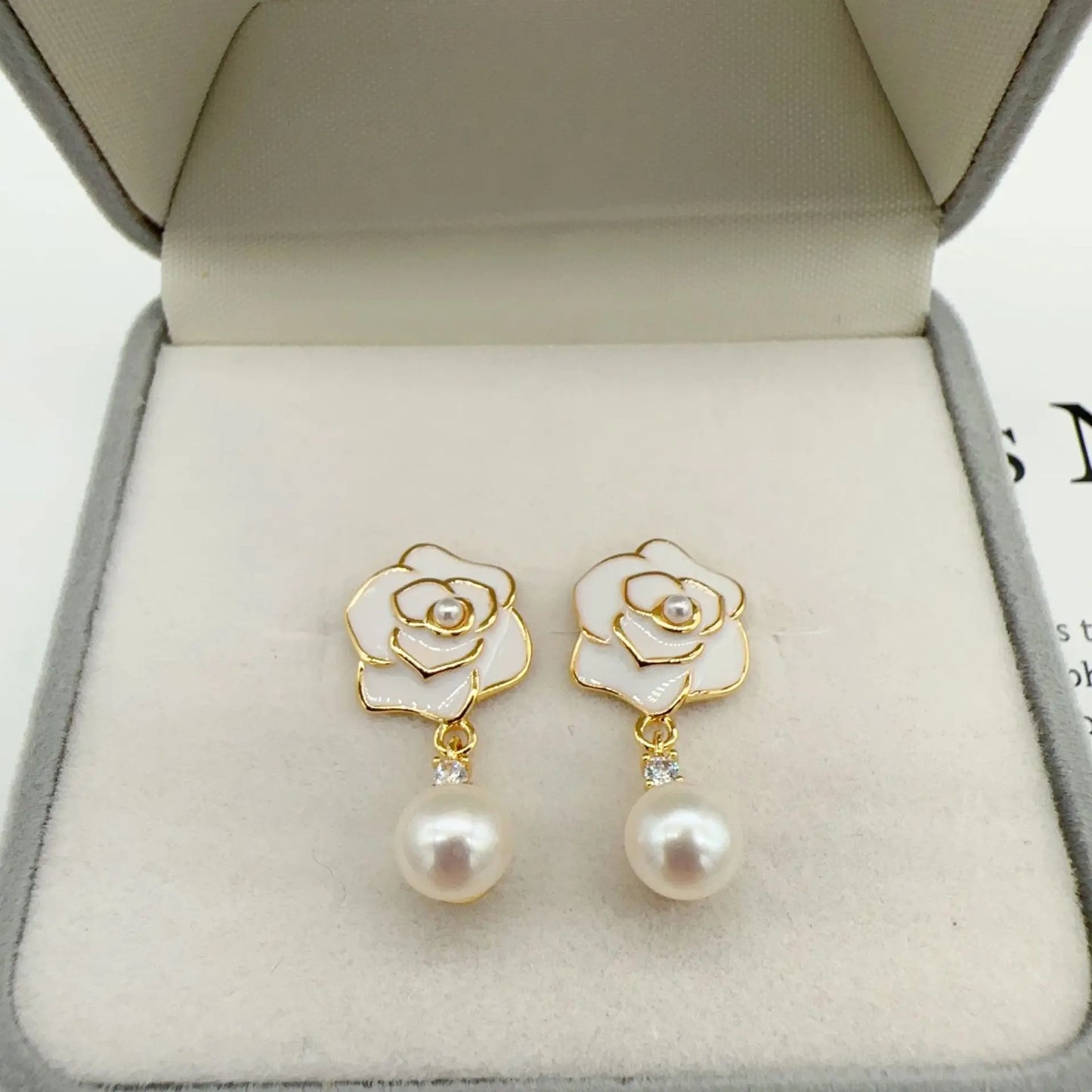 14K Gold Filled Camellia Pearl Stud Earrings for Women