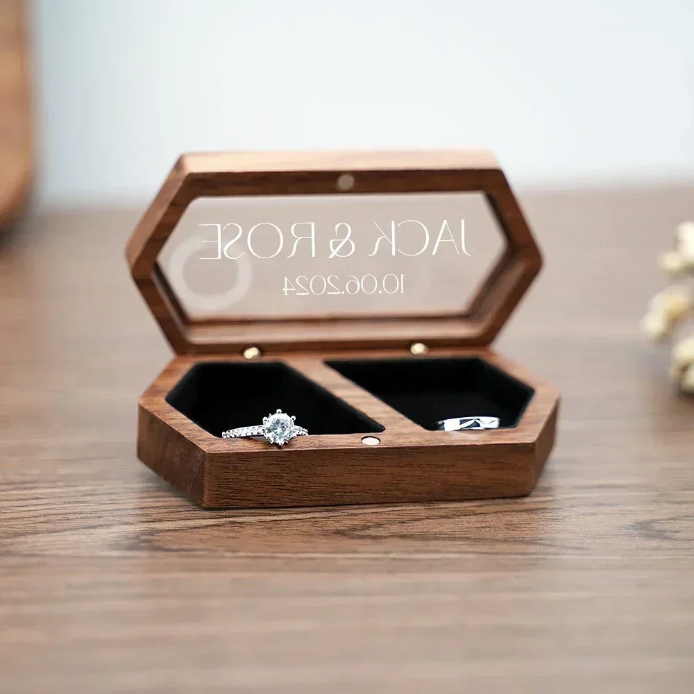 Custom Engraved Walnut Engagement Ring Box