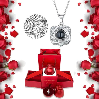 I Love You Projection S925 Necklace – 100 Languages with Rose Gift Box