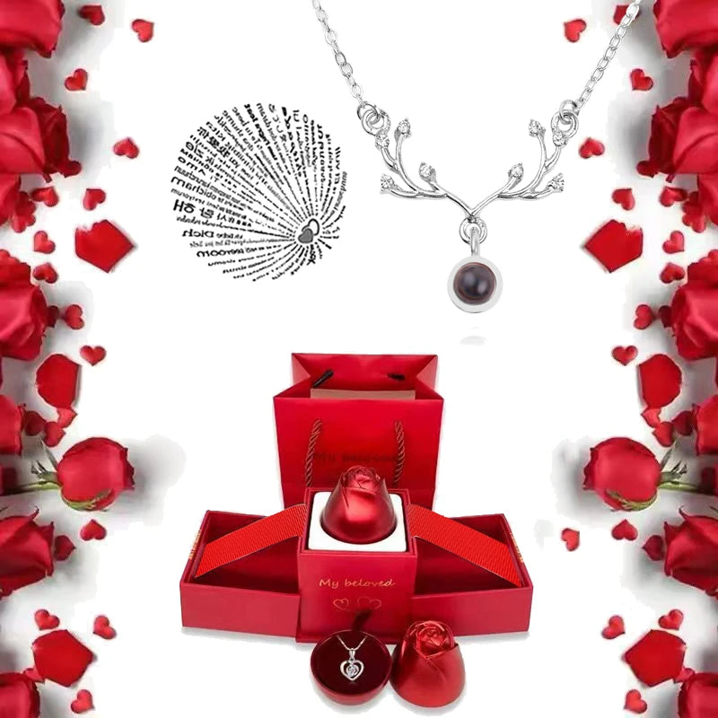 I Love You Projection S925 Necklace – 100 Languages with Rose Gift Box