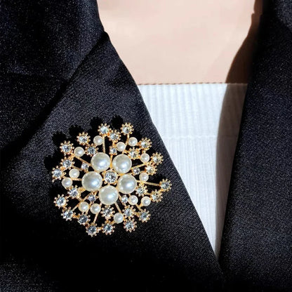 Luxury Snowflake Pearl Crystal Brooch For Women's Jewelry