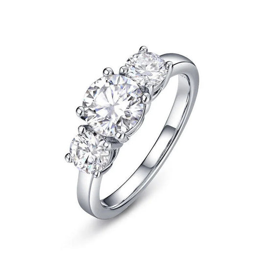 Luxury 3-Stone 2/4CT D Color Moissanite Ring for Women