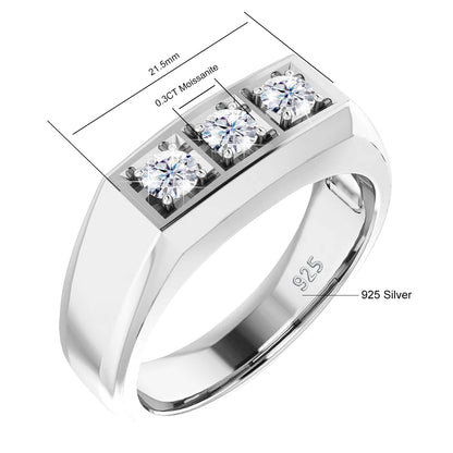 Heavy 3 Stone Moissanite Ring For Men And Women Sterling Silver 925