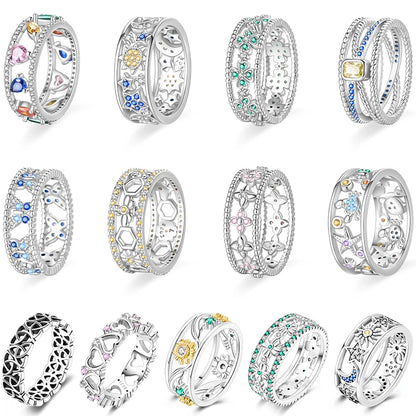 925 Silver Hollow Ring Size 6-9 Flower Sun Design