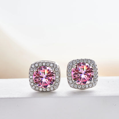 925 Silver Pink Moissanite Earrings – 1ct (6.5mm) Screw Back Gift for Her