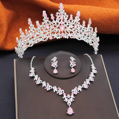 Elegant Bride Tiara and Necklace Earrings Set – 3 PCS Jewelry for Weddings Birthdays