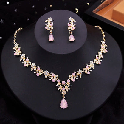 Blue Crown Bridal Jewelry Sets for Women Opal tiara Necklace Earrings Sets