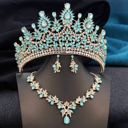 High Opal Pink Tiaras and necklace earrings Bridal Jewelry Sets for Women