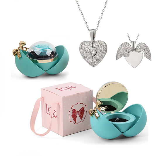 Simple Elegant Heart Pendant Necklace with Bowknot Globular Gift Box