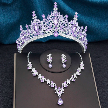 Princess Crown Bridal Jewelry Set for Women – Tiaras, Necklace & Earrings