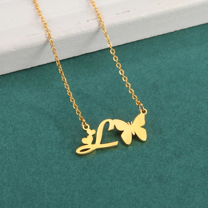 New Fashion 26 Initials Letter Pendant Butterfly Necklace