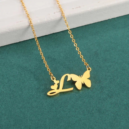 New Fashion 26 Initials Letter Pendant Butterfly Necklace