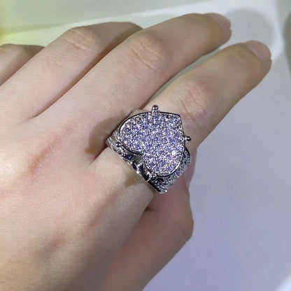 S925 Silver Exquisite Heart 5A Micro Pave Cubic Zirconia Ring