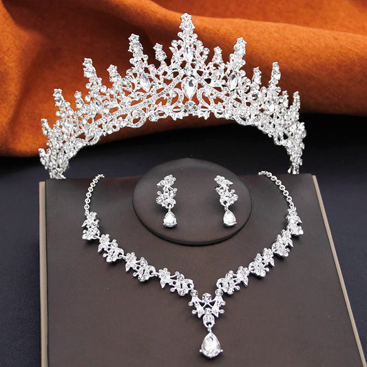 Elegant Bride Tiara and Necklace Earrings Set – 3 PCS Jewelry for Weddings Birthdays