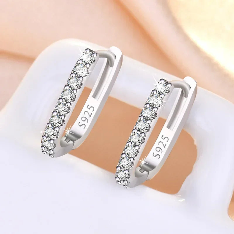 925 Sterling Silver charms Crystal Zircon Circle Hoop Earrings for Woman