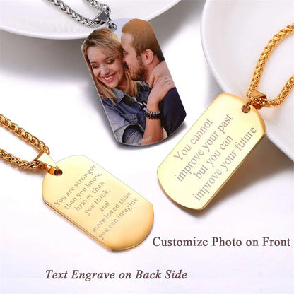 Custom Colorful Photo Necklace Stainless Steel - Personalized Engraved Text/Date Necklaces