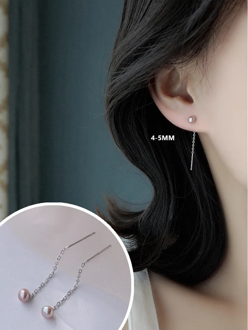 925 Sterling Silver Tassel Pearl Earrings – Elegant Korean Style for Women