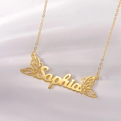 Personalized Name Customized Necklace, Two Exquisite Butterfly