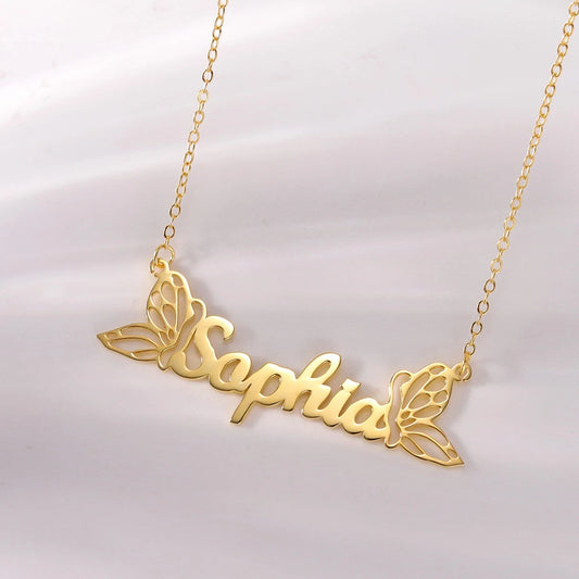 Personalized Name Customized Necklace, Two Exquisite Butterfly