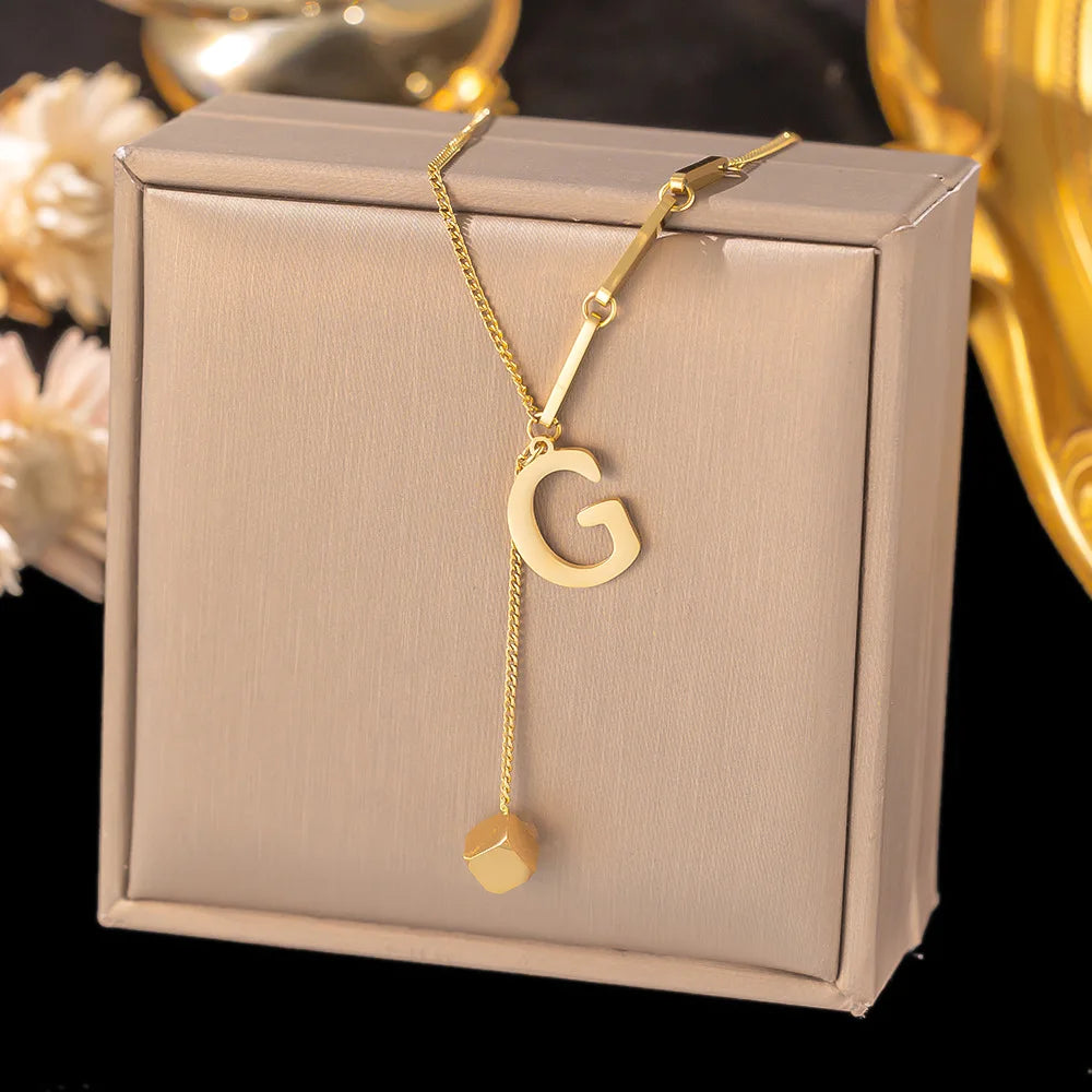 Initial Letter Stainless Steel Pendant Necklace for Women