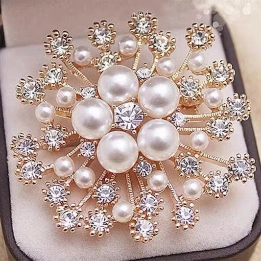 Luxury Snowflake Pearl Crystal Brooch For Women's Jewelry