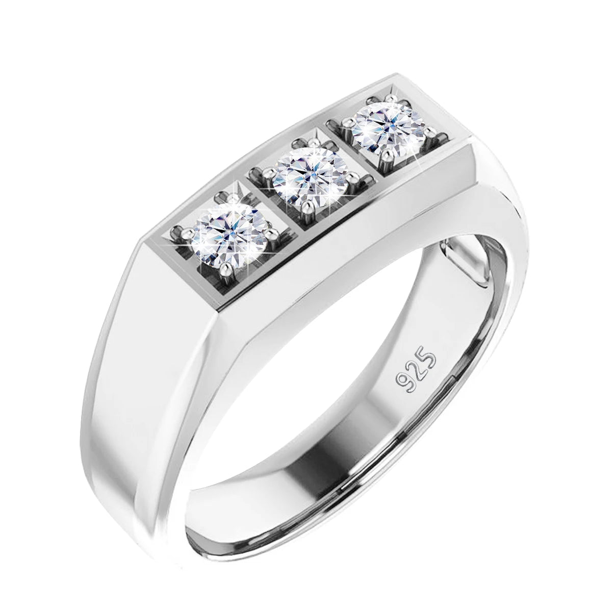 Heavy 3 Stone Moissanite Ring For Men And Women Sterling Silver 925