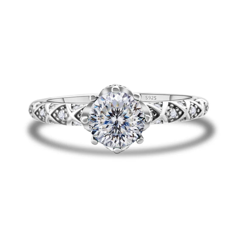 1 Carat 6.5mm D Color Moissanite Engagement Ring 925 Sterling Silver