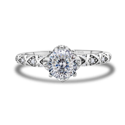 1 Carat 6.5mm D Color Moissanite Engagement Ring 925 Sterling Silver