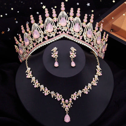 Blue Crown Bridal Jewelry Sets for Women Opal tiara Necklace Earrings Sets