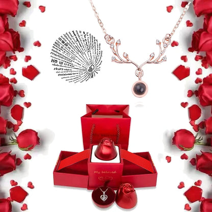 I Love You Projection S925 Necklace – 100 Languages with Rose Gift Box