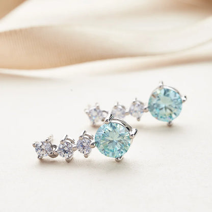 925 Sterling Silver 1 Carat Blue Color Moissanite Women Drop Earrings