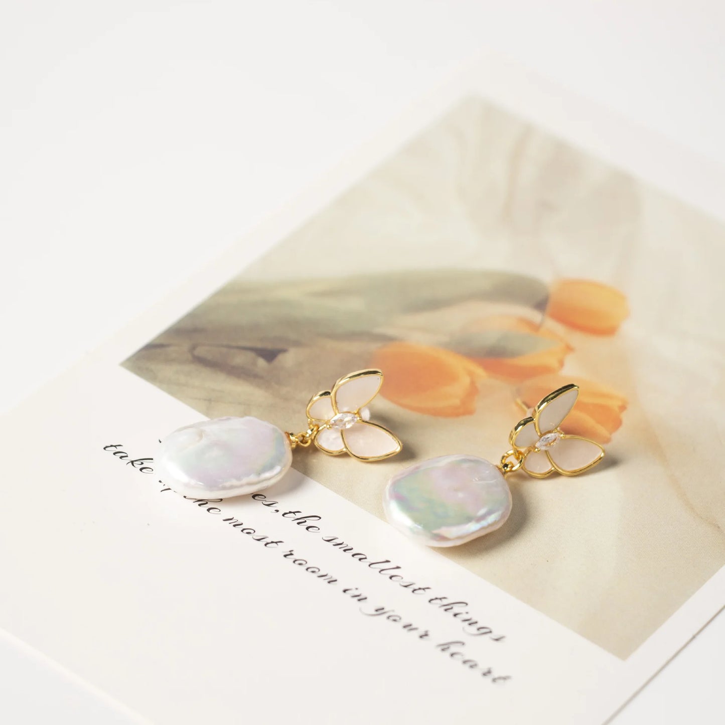 14K Gold Filled Baroque Pearl Butterfly Earrings