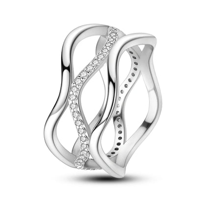 925 Sterling Silver Geometric Overlapping Zircon Rings