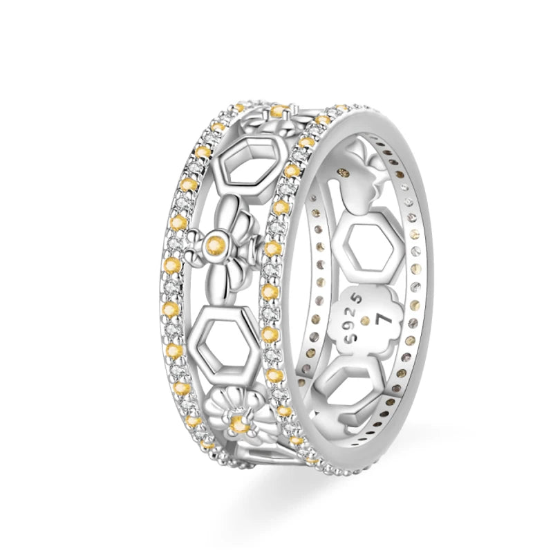 925 Silver Hollow Ring Size 6-9 Flower Sun Design