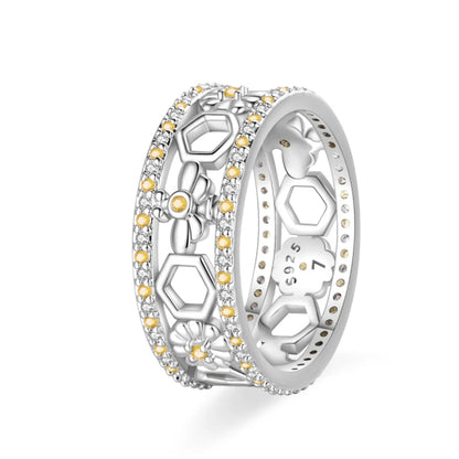 925 Silver Hollow Ring Size 6-9 Flower Sun Design