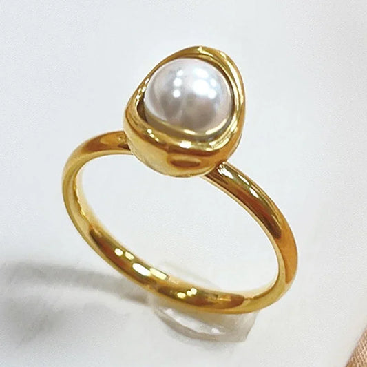 Natural Baroque Freshwater Pearl Ring – Tarnish-Free Gold Stainless Steel Jewelry