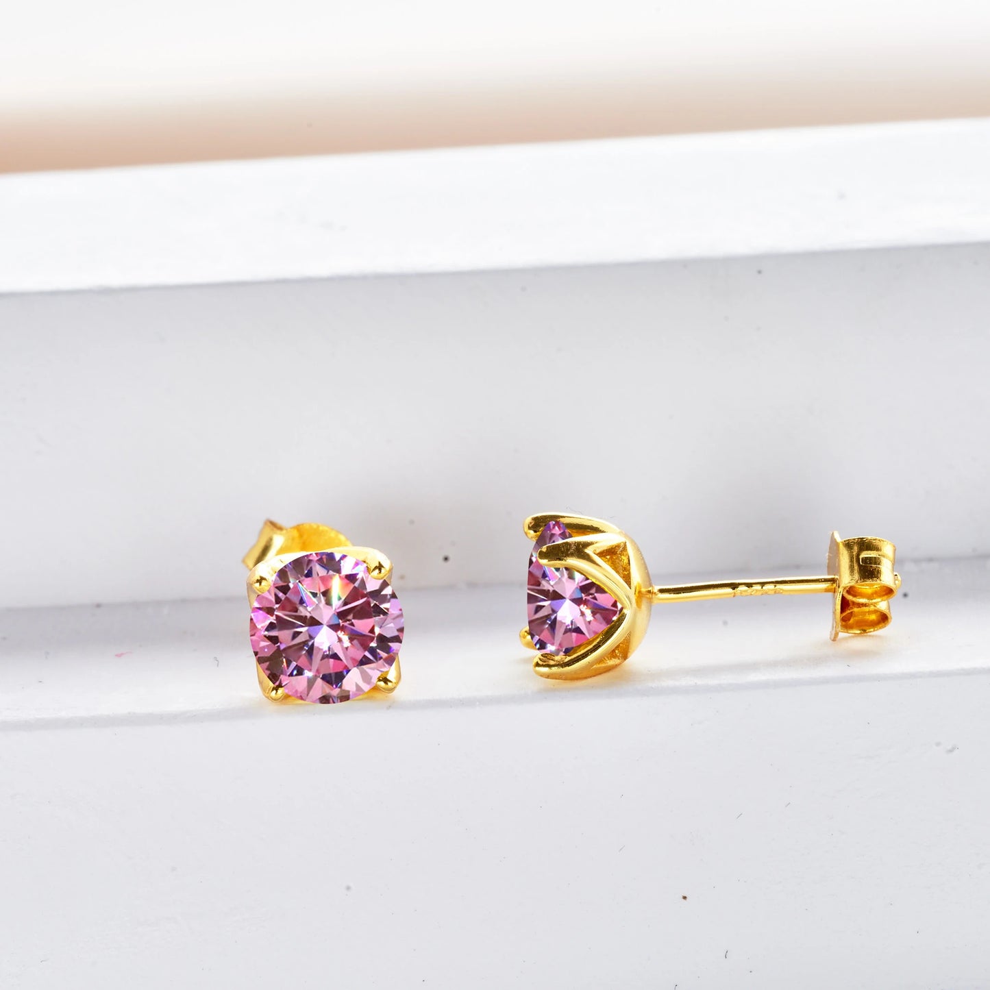 925 Silver Pink Moissanite Earrings – 1ct (6.5mm) Screw Back Gift for Her