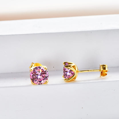 925 Silver Pink Moissanite Earrings – 1ct (6.5mm) Screw Back Gift for Her