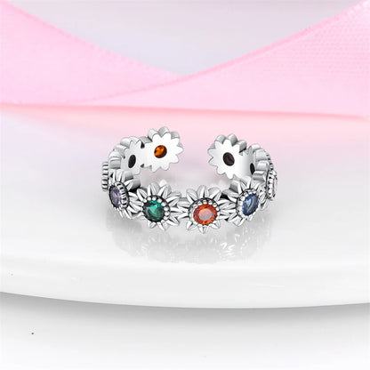 925 Silver Color with Blue Zircon Butterfly Leaf Flower Rings