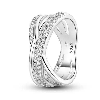 925 Sterling Silver Geometric Overlapping Zircon Rings