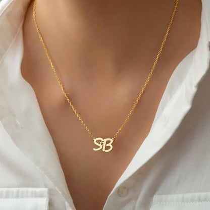 Custom Gold Color Double Initials Necklaces For Women