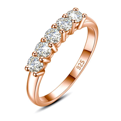 5 Stone Moissanite Ring Silver 925 100% Rose Gold Plated