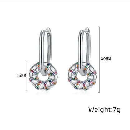 Fashionable 925 Sterling Silver Colorful Zirconia Wheel Earrings